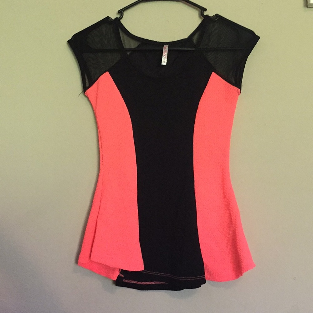 Coral and Black Peplum Top